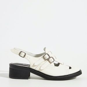 SILENT D MCKAY HEELED SANDAL OFF WHITE / BLACK SIZE 6 EU 36 LEATHER FREE PEOPLE